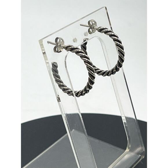 Sterling silver 925 Ribbed Textured Hoop Earrings 2.6mm, 7.6 Grams, 1” - Picture 2 of 14